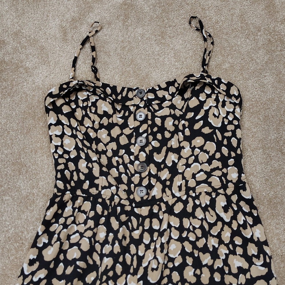 Evolutionary Leopard Print Wide Leg Jumpsuit Womens Medium Smocked Back Chic - Picture 2 of 8